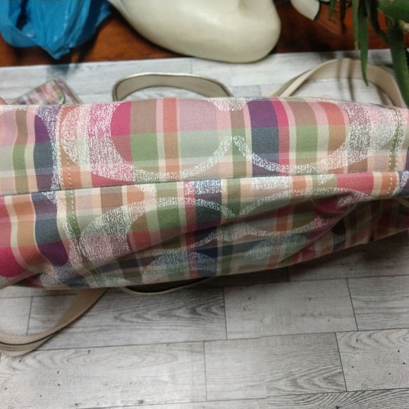 New Coach Poppy ‘Madras’ Plaid Signature C Canvas Tote & Billfold Set WoW!!!! - Picture 8 of 14